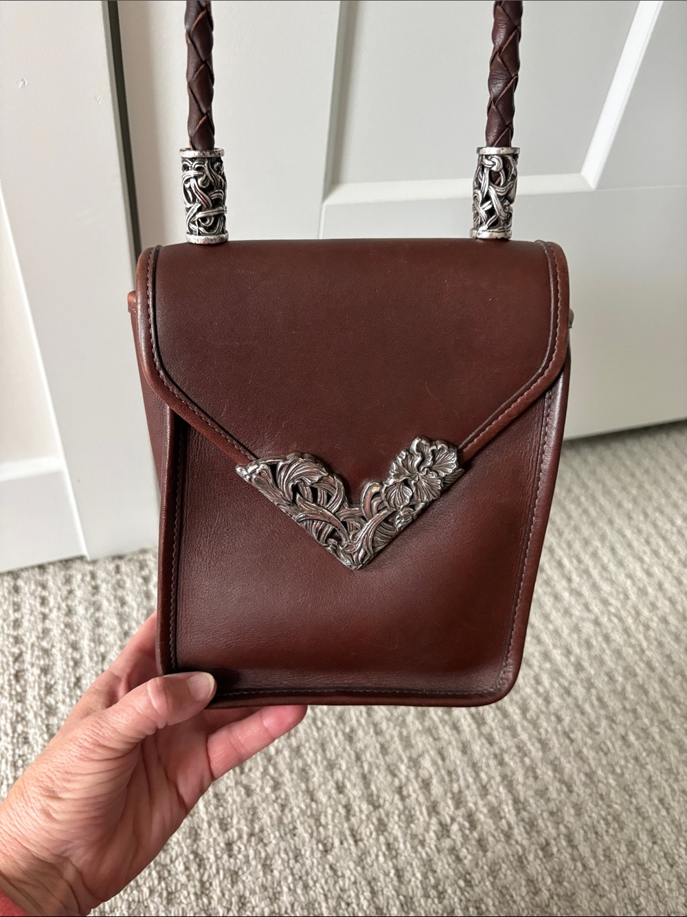 Vintage Brighton Leather Crossbody Bag with Metal Accents
